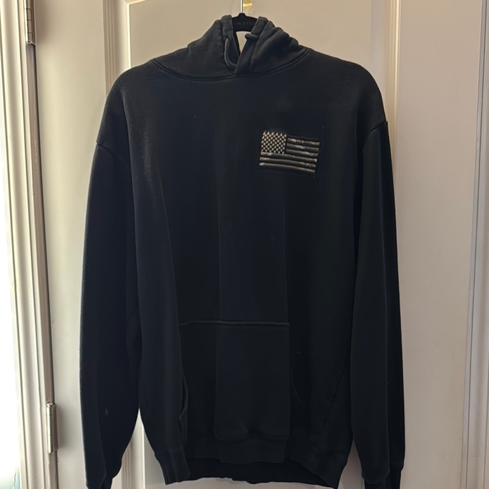Black Sweatshirt with Flag Patch and Ribbed Cuffs
